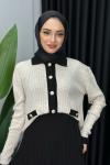 Damla Triko Etekli Takım Tesettür Taş Rengi