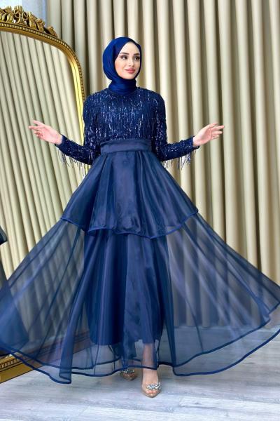 Banu Tesettür Abiye Lacivert