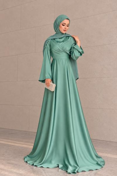 Demet Tesettür Abiye Mint Yeşili