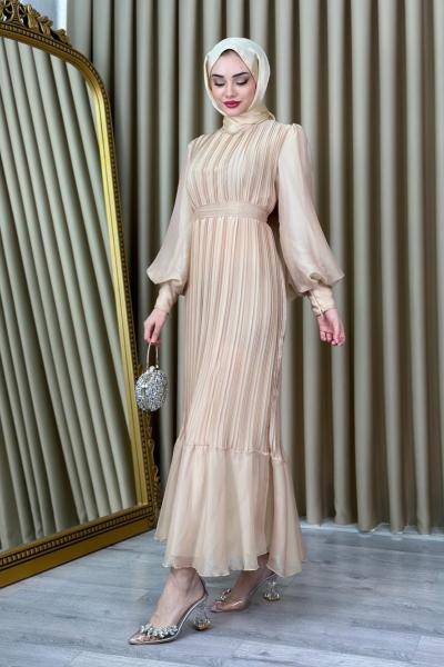 Ebru Piliseli Jan Jan Abiye Tesettür Krem