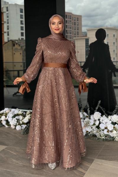 Elena Tesettür Abiye Sütlü Kahve