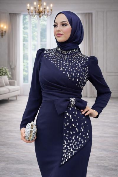 Luna Tesettür Abiye Lacivert