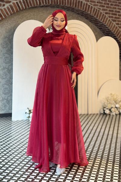 Mercan abiye tesettür Bordo