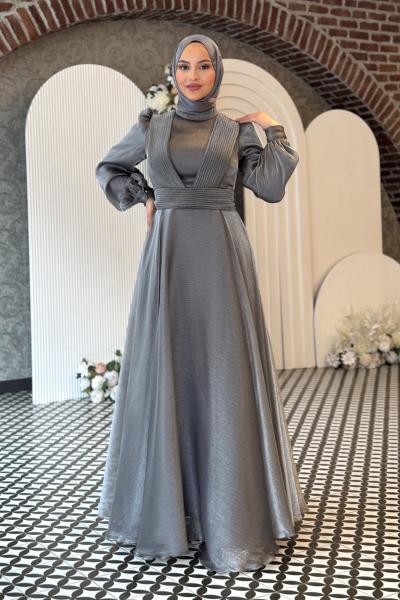 Mercan abiye tesettür Gri