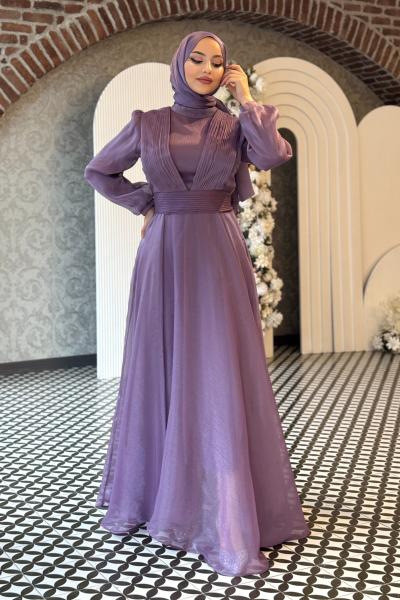 Mercan abiye tesettür Lila