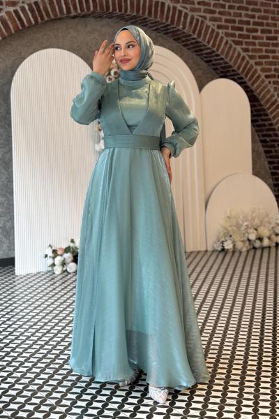 Mercan abiye tesettür Mint Yeşili