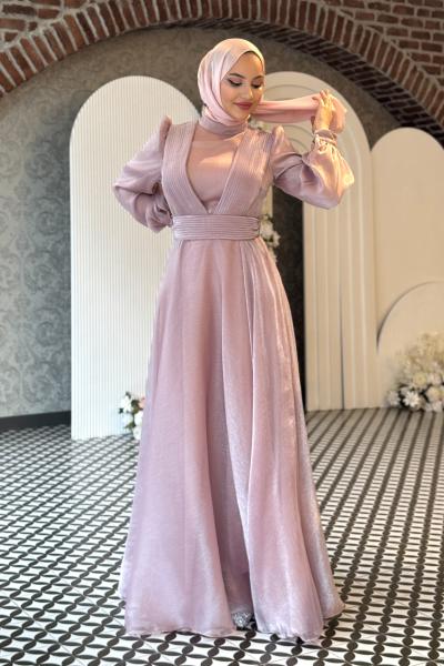 Mercan abiye tesettür Pudra