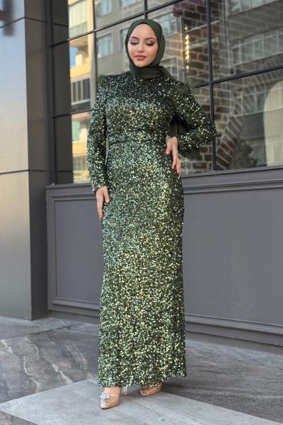 Nilsu Payetli Kalem abiye Haki